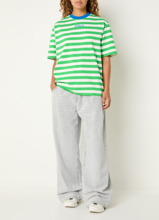 Stieglitz Caira T-shirt met streepprint en logoborduring - voorkant 4 groen