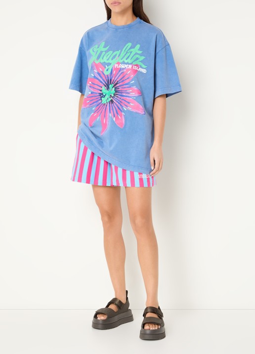 Stieglitz Elida oversized T-shirt met logoprint - voorkant 3 blauw
