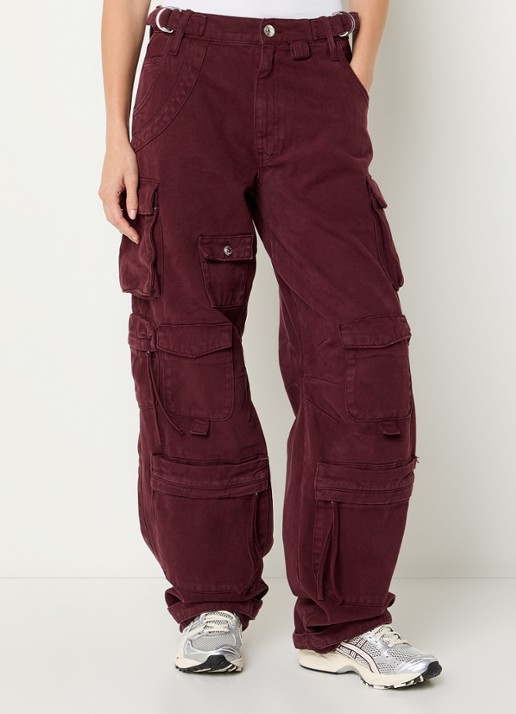 Stieglitz Franca high waist balloon fit cargobroek van denim - detail 4 bordeauxrood