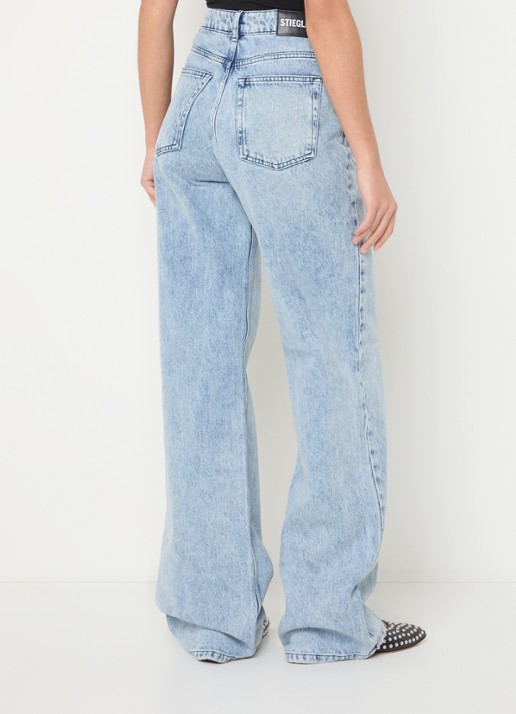 Stieglitz High waist wide leg jeans met lichte wassing - achterkant indigo