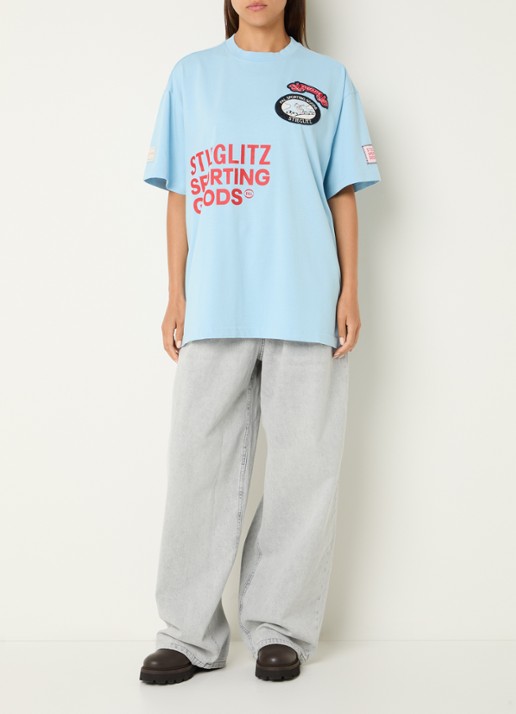 Stieglitz Jaimey oversized T-shirt met logo en print - voorkant 4 blauw