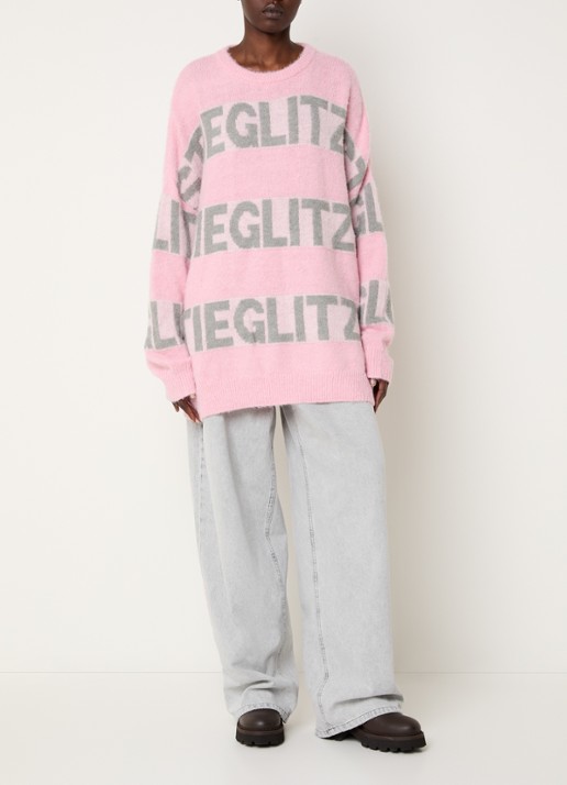Stieglitz Keisa grofgebreide trui met logoprint - voorkant 4 roze