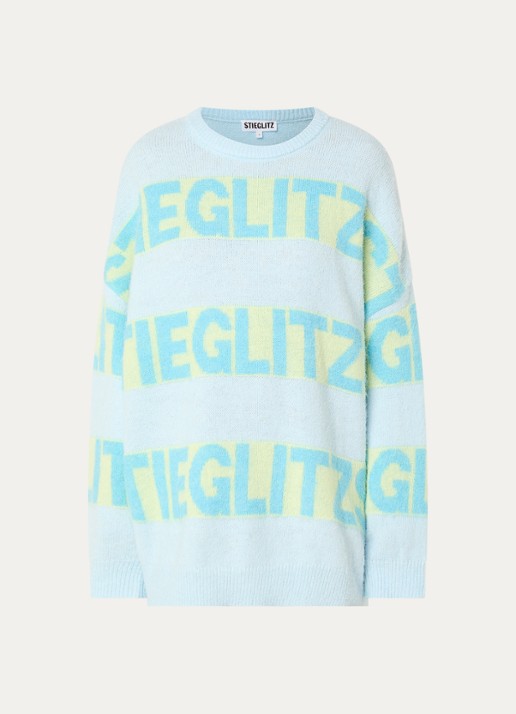 Stieglitz Keisa grofgebreide trui met logoprint - voorkant 3 lichtblauw