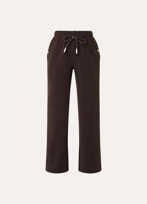 Stieglitz Lola high waist straight fit joggingsbroek met steekzakken - voorkant donkerbruin