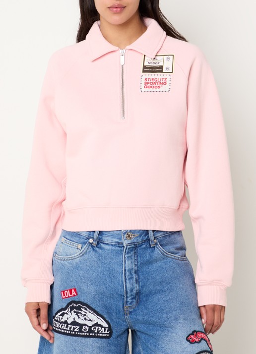 Stieglitz Lola sweater met logoprint en halve rits - achterkant lichtroze