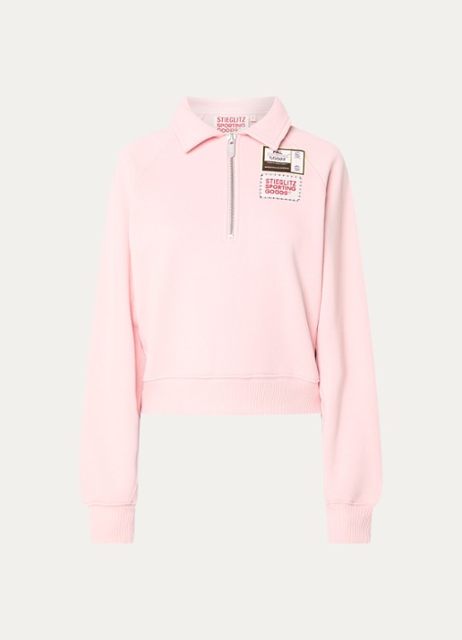 Stieglitz Lola sweater met logoprint en halve rits - voorkant 3 lichtroze