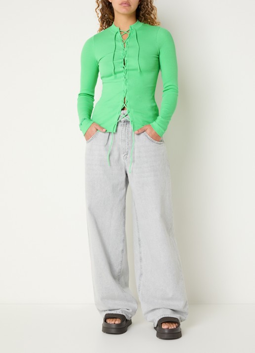 Stieglitz Loy ribgebreide top met geknoopt detail - voorkant 2 groen