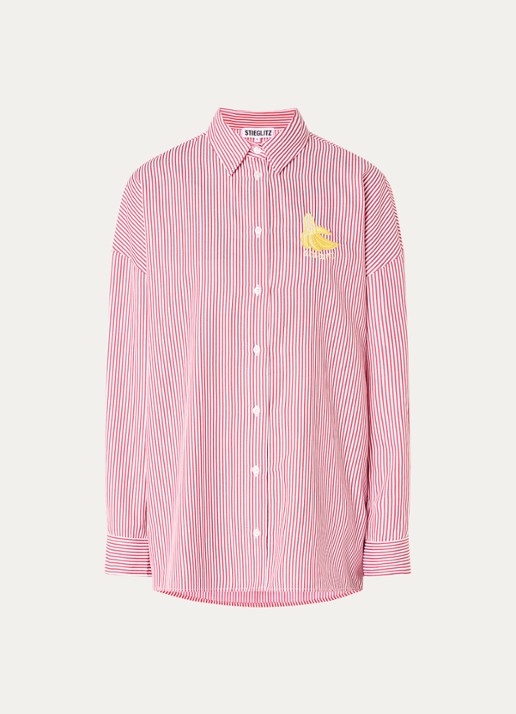 Stieglitz Lua blouse met streepprint en borduring - voorkant rood