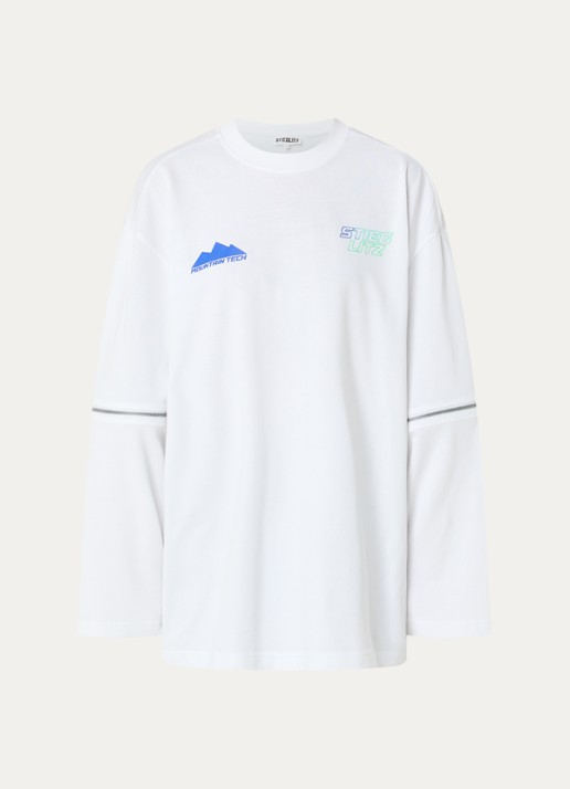 Stieglitz Mare oversized longsleeve met logo- en backprint - voorkant 3 wit