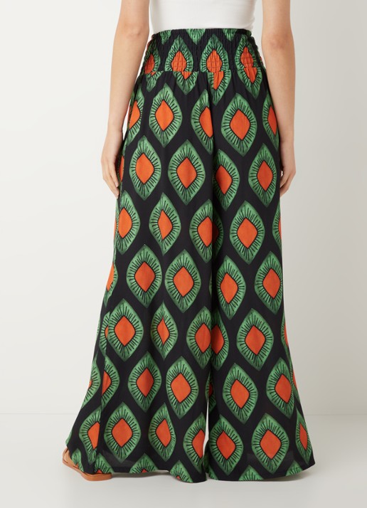 Stieglitz Mata high waist wide fit palazzo broek van viscose met print - achterkant zwart