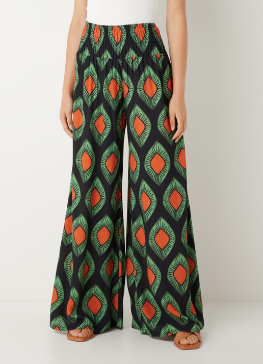 Stieglitz Mata high waist wide fit palazzo broek van viscose met print - detail 2 zwart