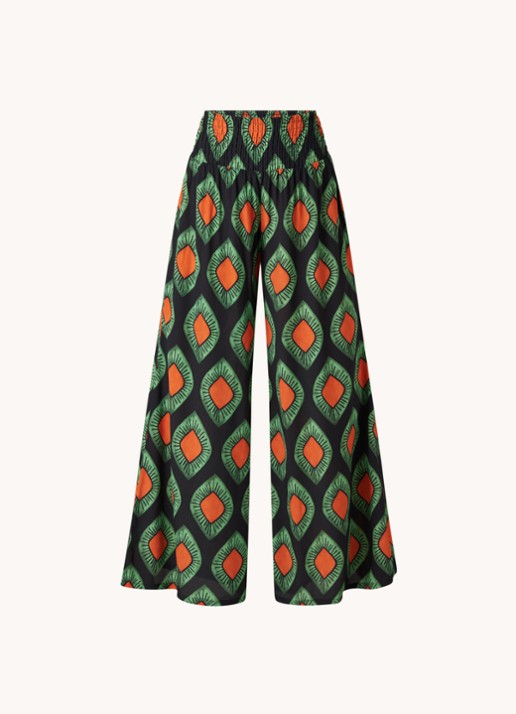 Stieglitz Mata high waist wide fit palazzo broek van viscose met print - voorkant 3 zwart