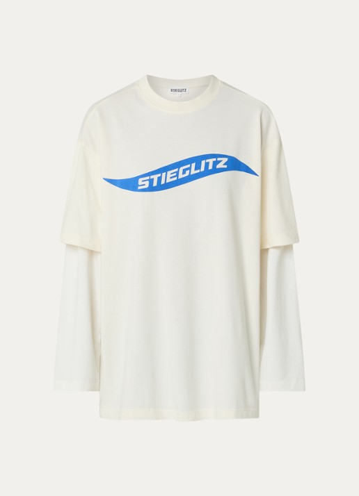 Stieglitz Milano oversized longsleeve met logoprint - voorkant 2 gebroken wit
