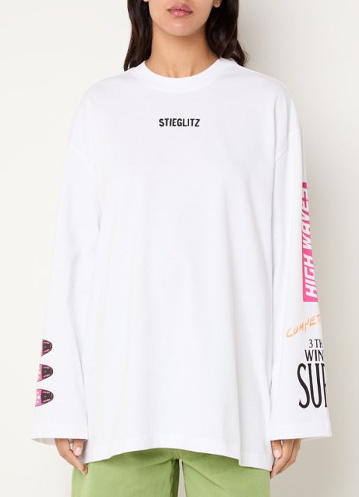 Stieglitz Monica longsleeve met front- en backprint - achterkant 2 wit