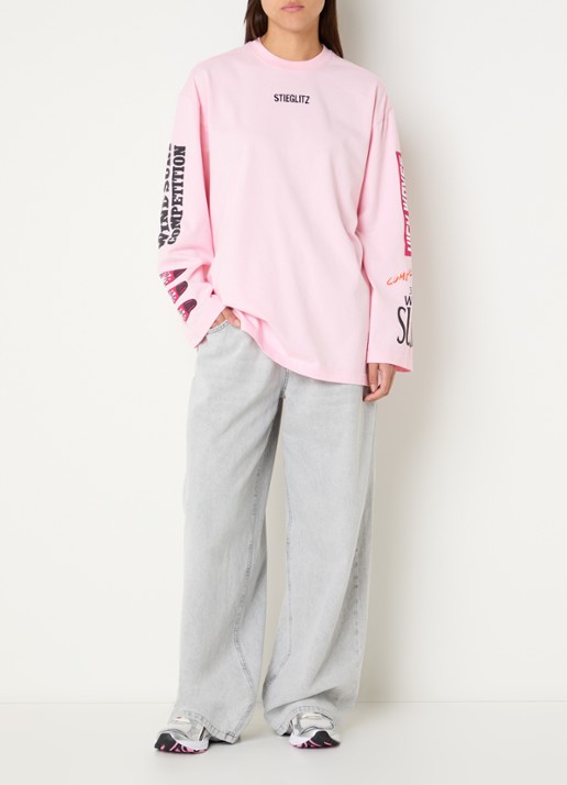 Stieglitz Monica longsleeve met logo- en backprint - voorkant 4 geel