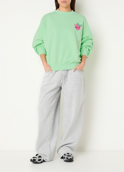 Stieglitz Novia oversized sweater met logoborduring - voorkant 2 mint