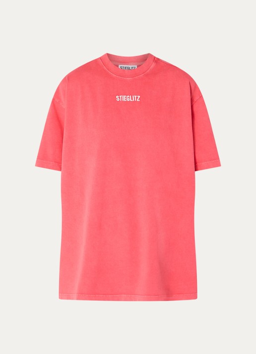Stieglitz Oversized T-shirt met logoborduring - voorkant 2 koraal