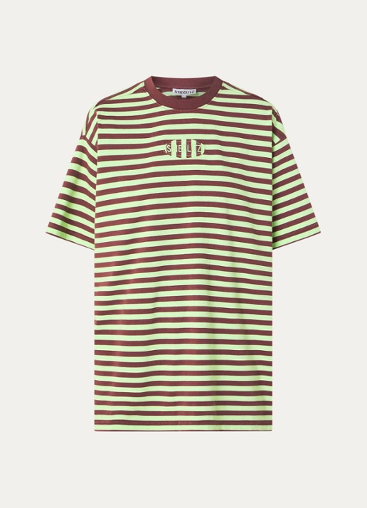 Stieglitz Oversized T-shirt met streepprint - voorkant groen