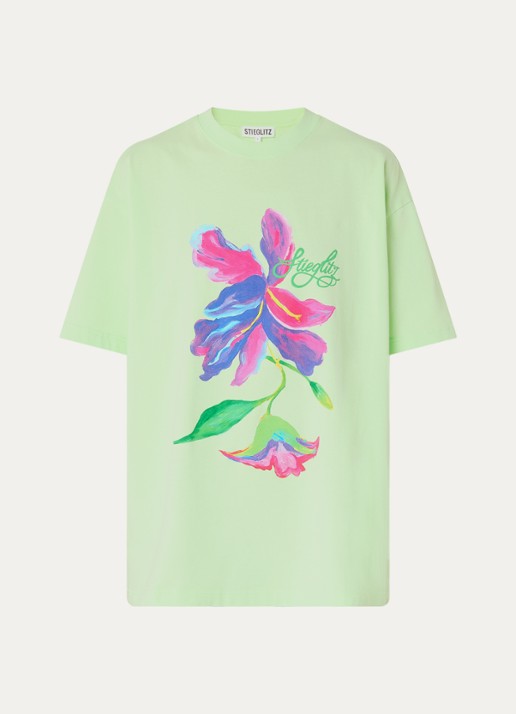 Stieglitz Philo oversized T-shirt met logoprint - voorkant 2 lichtgroen