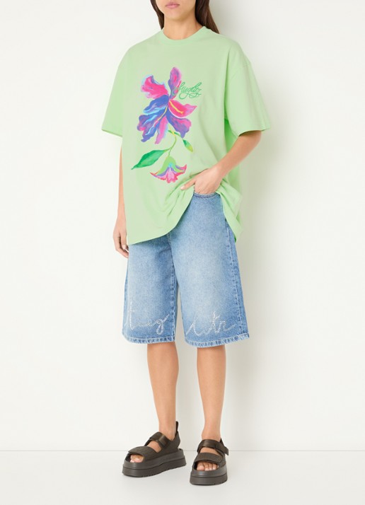 Stieglitz Philo oversized T-shirt met logoprint - voorkant 3 lichtgroen