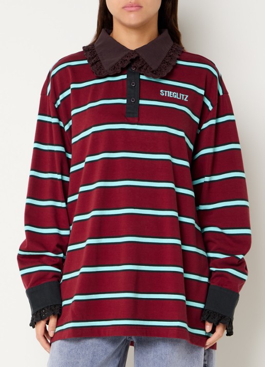 Stieglitz Polo met streepprint en details van broderie