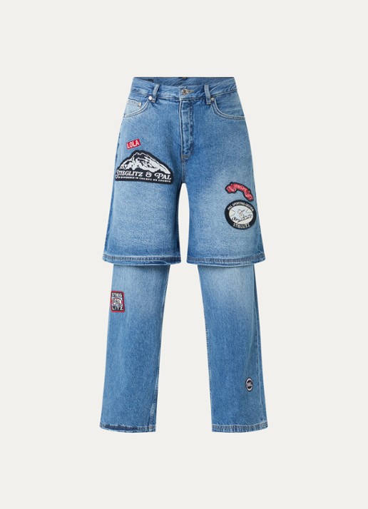 Stieglitz Rafa high waist wide leg jeans met logoborduring - voorkant indigo