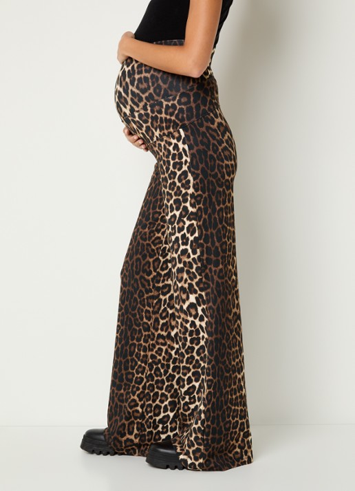Stieglitz Sabrina high waist flared fit zwangerschapsbroek met panterprint - detail 3 bruin