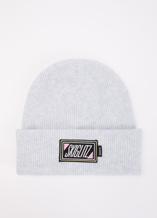 Stieglitz Skiglitz ribgebreide muts in wolblend met logo - voorkant grijs