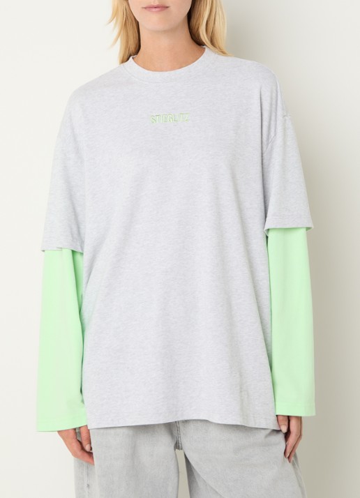 Stieglitz Stan longsleeve met logo - detail neongroen