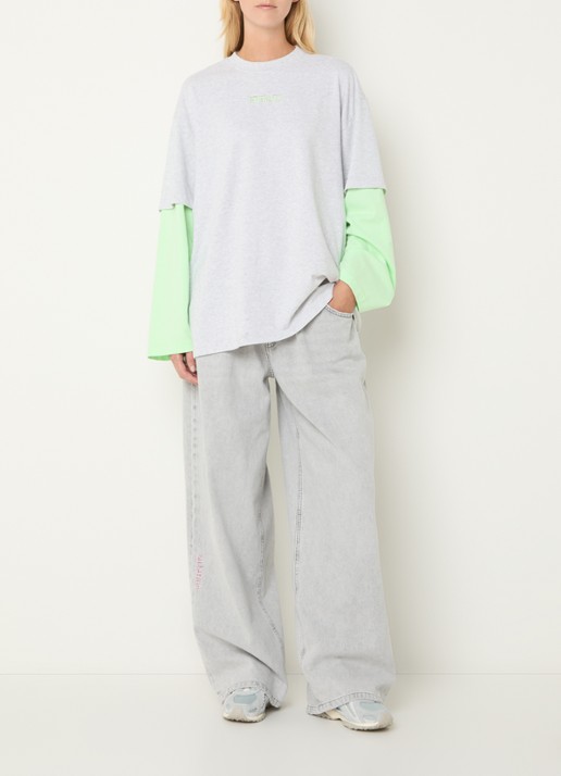 Stieglitz Stan longsleeve met logo - voorkant 4 neongroen