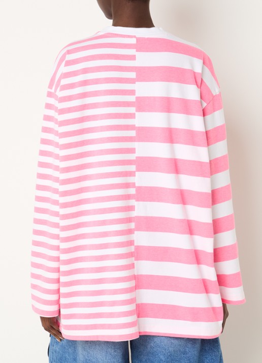 Stieglitz Tacito longsleeve met streepprint en logoborduring - achterkant 4 roze