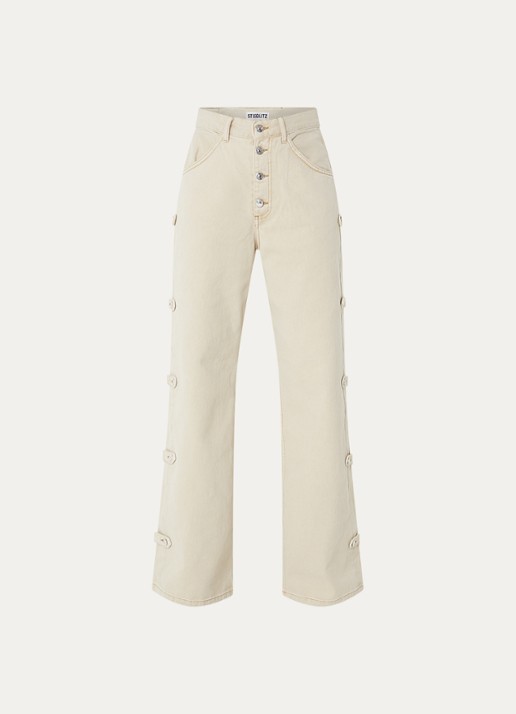 Stieglitz Taigo mid waist wide leg jeans met gekleurde wassing - voorkant 2 beige
