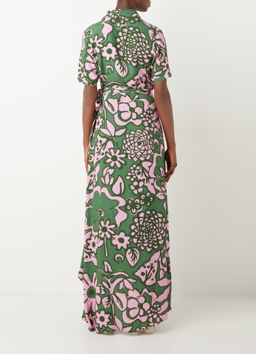 Stieglitz Tara maxi wikkeljurk met print in viscoseblend - achterkant 4 groen