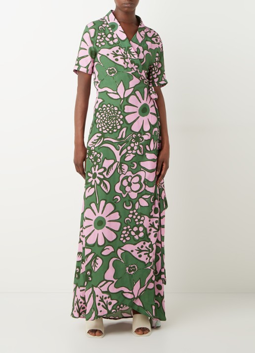 Stieglitz Tara maxi wikkeljurk met print in viscoseblend - detail 3 groen
