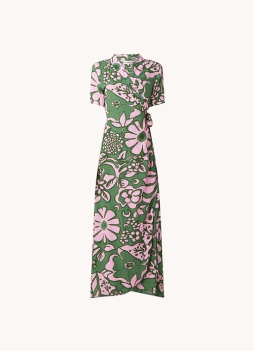 Stieglitz Tara maxi wikkeljurk met print in viscoseblend - voorkant groen