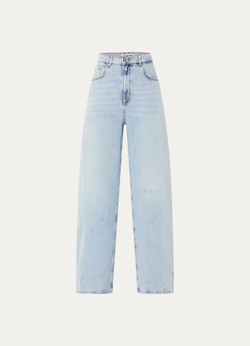 Stieglitz Teresa high waist wide leg jeans met logoborduring - voorkant indigo