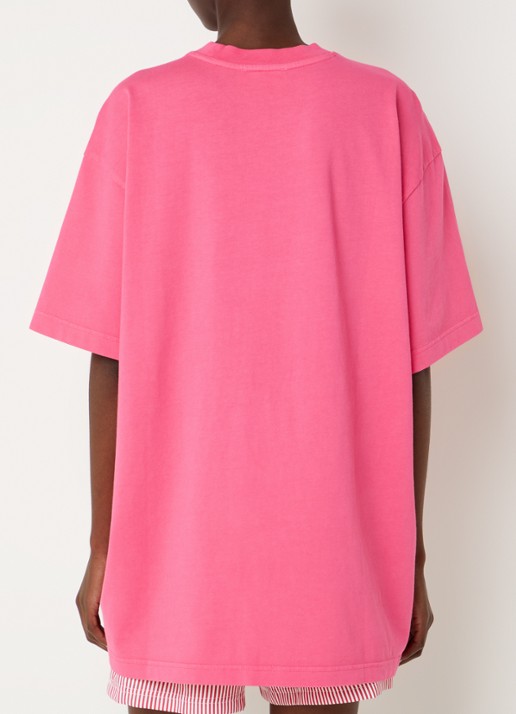 Stieglitz Worn-out oversized T-shirt met logoborduring - achterkant 3 donkerroze