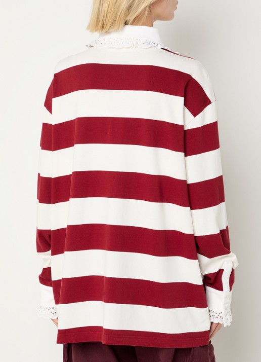 Stieglitz Zelina polo met streepprint - achterkant 2 bordeauxrood