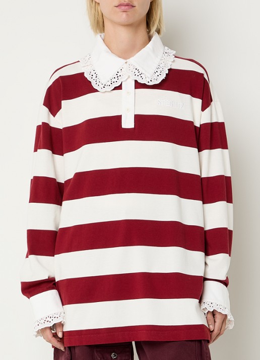 Stieglitz Zelina polo met streepprint - detail bordeauxrood