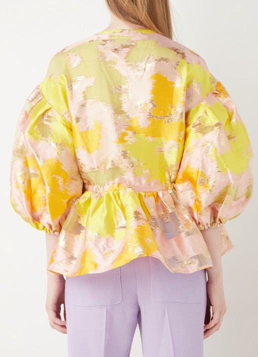 STINE GOYA Ferrah blouse met lurex en ballonmouw - achterkant 4 geel