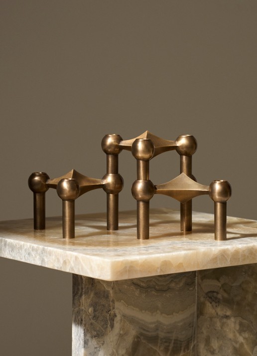 STOFF Nagel Kandelaar 6,9 cm set van 3 - voorkant 3 brons