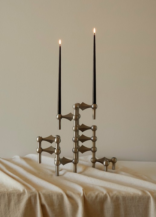 STOFF Nagel Kandelaar 6,9 cm set van 3 - detail 2 zilver