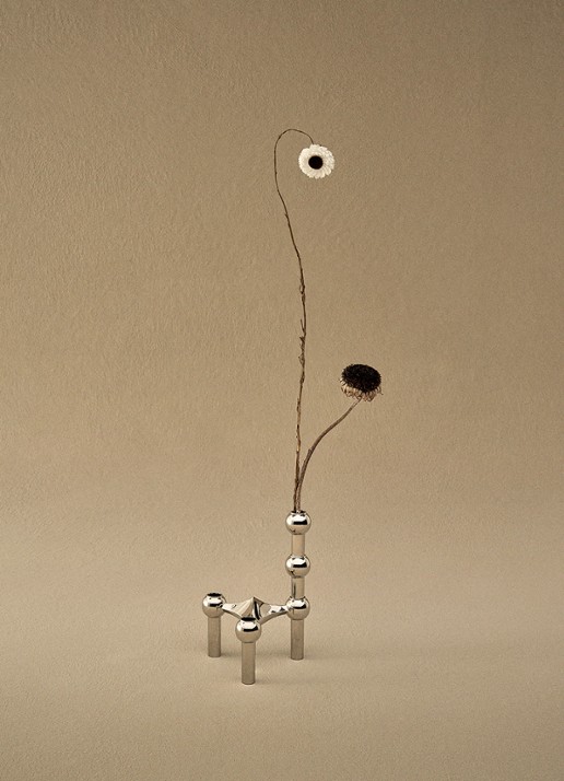STOFF Nagel Kandelaar 6 cm set van 3 - voorkant 3 zilver