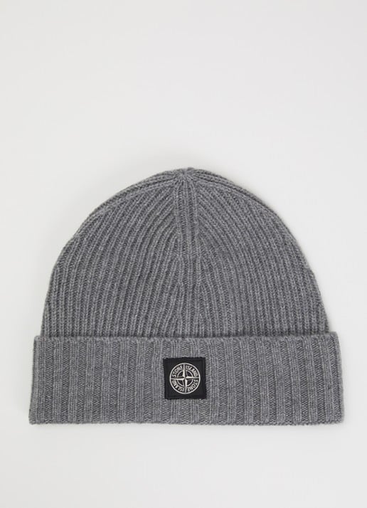Stone Island 00001 ribgebreide muts in kasjmierblend met logo
