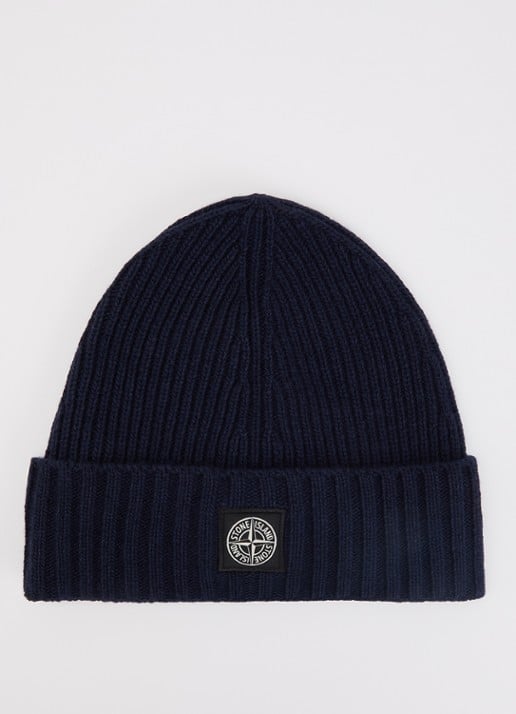 Stone Island 00001 ribgebreide muts in kasjmierblend met logo