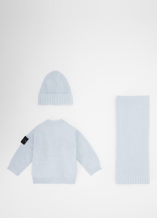Stone Island 00001 set van vest met muts en sjaal in giftbox 3-delig - voorkant 2 lichtblauw