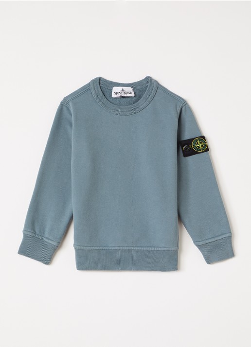 Stone Island 00001 sweater met logo - voorkant 2 staalblauw