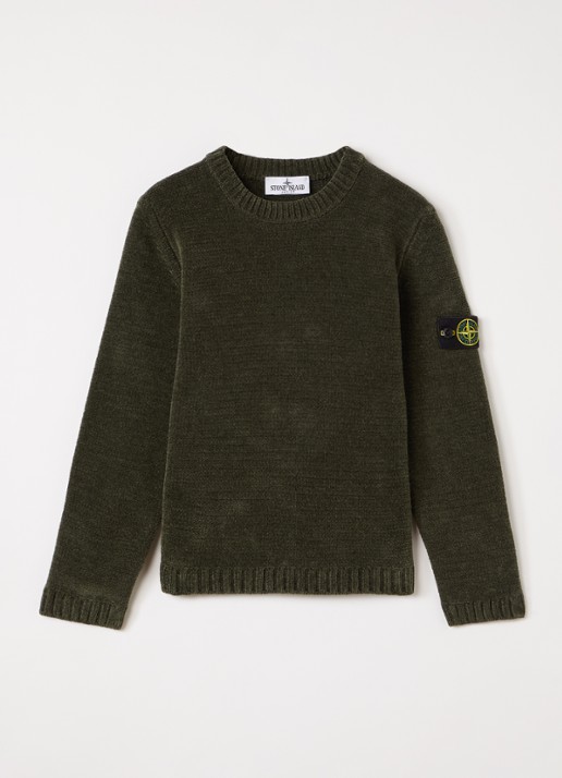 Stone Island 00001 sweater van badstof - voorkant 2 legergroen