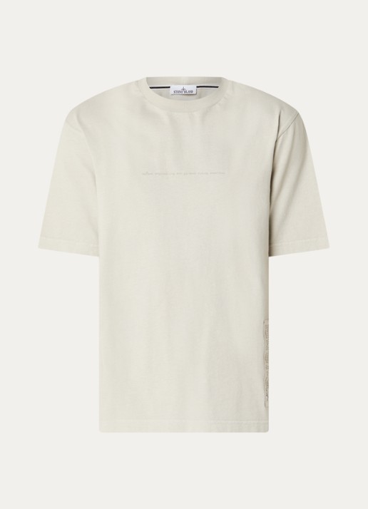 Stone Island 00001 T-shirt met logoprint - voorkant 2 lichtgrijs