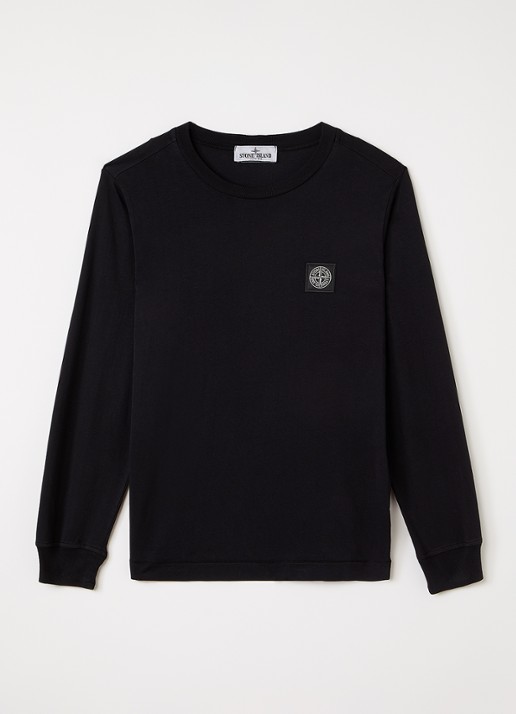 Stone Island 00002 Longsleeve met logo - voorkant zwart